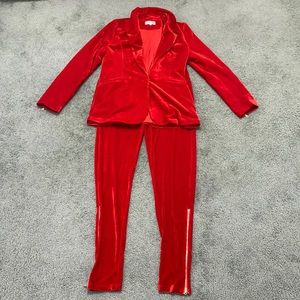 Shane Justin red velour casual two piece suit set blazer + pants